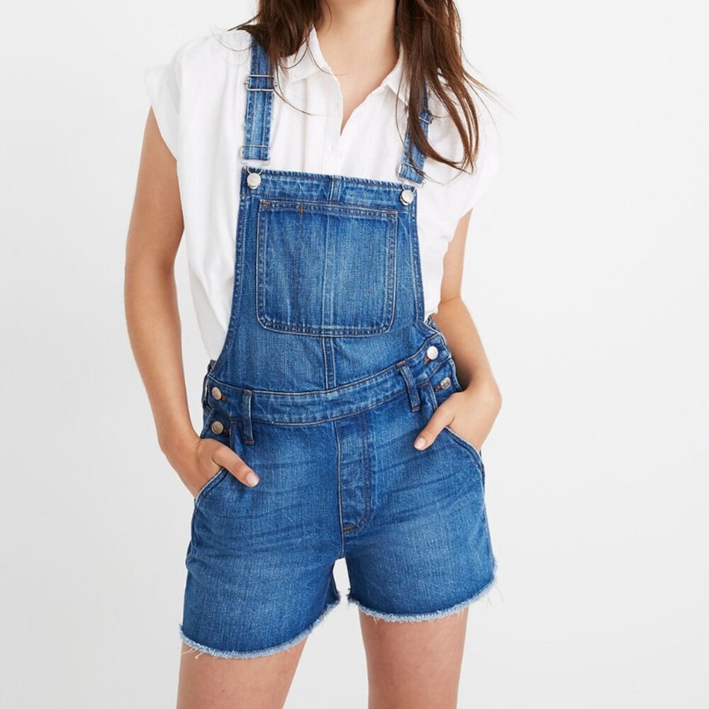 Madewell Blue Denim Short Overalls Romper